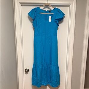 Ann Taylor Vibrant Blue Eyelet Sleeve Dress